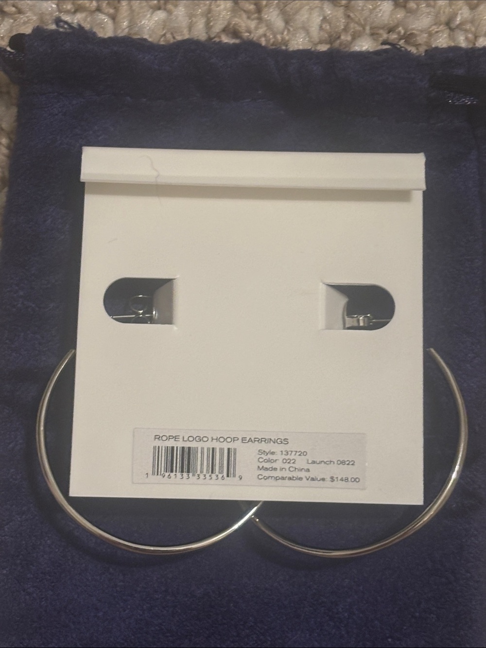 Tory Burch Silver Rope Logo Hoop Earrings - Picture 6 of 6
